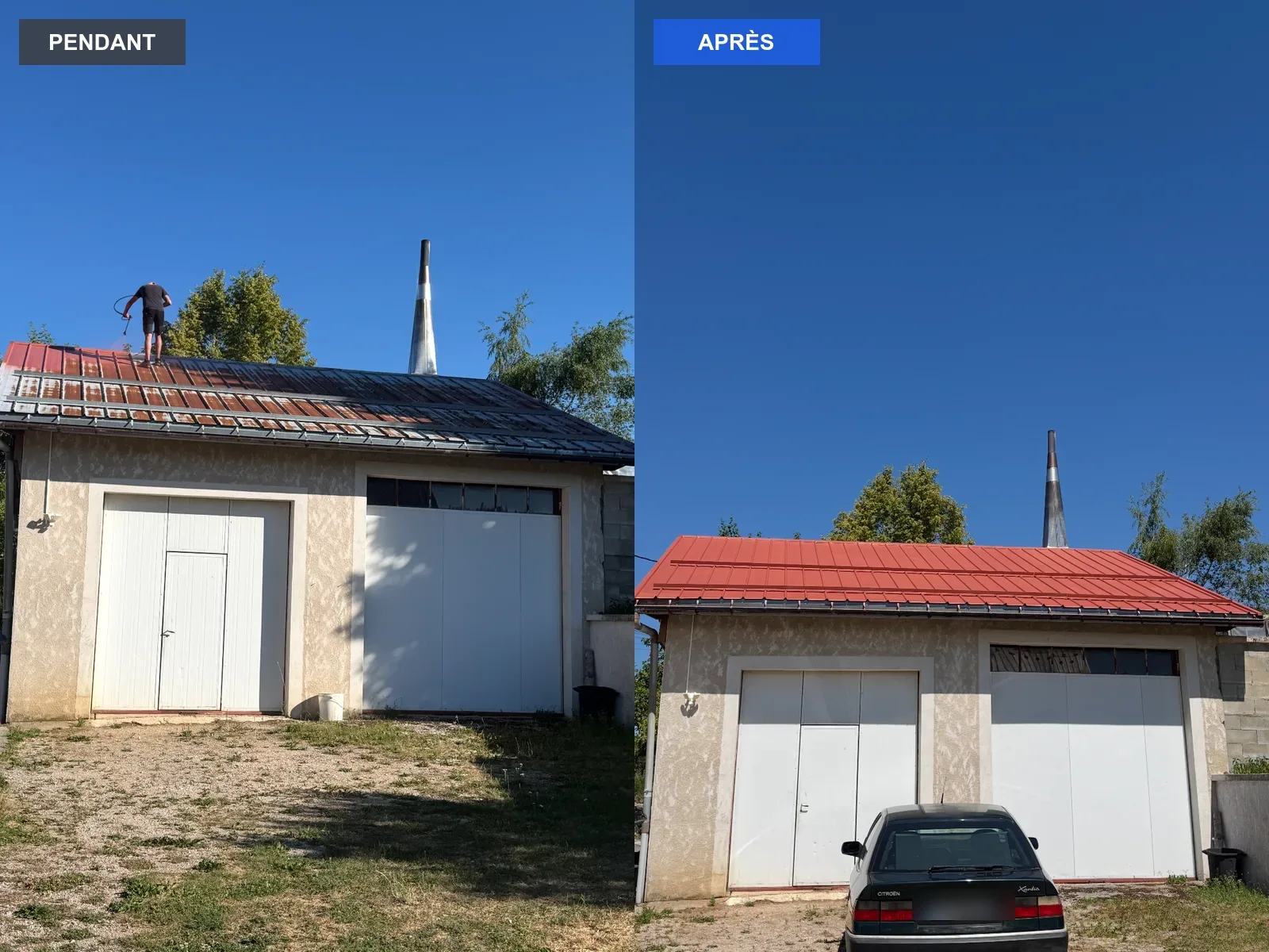 Toiture de garage — application au pistolet