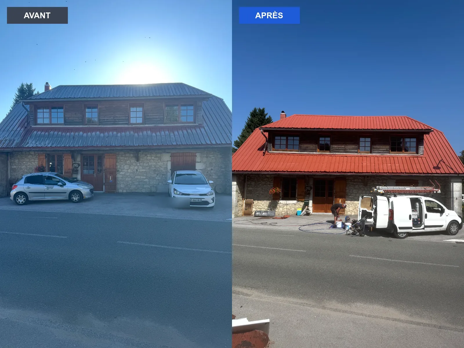 Maison en pierre — toiture remise en couleur