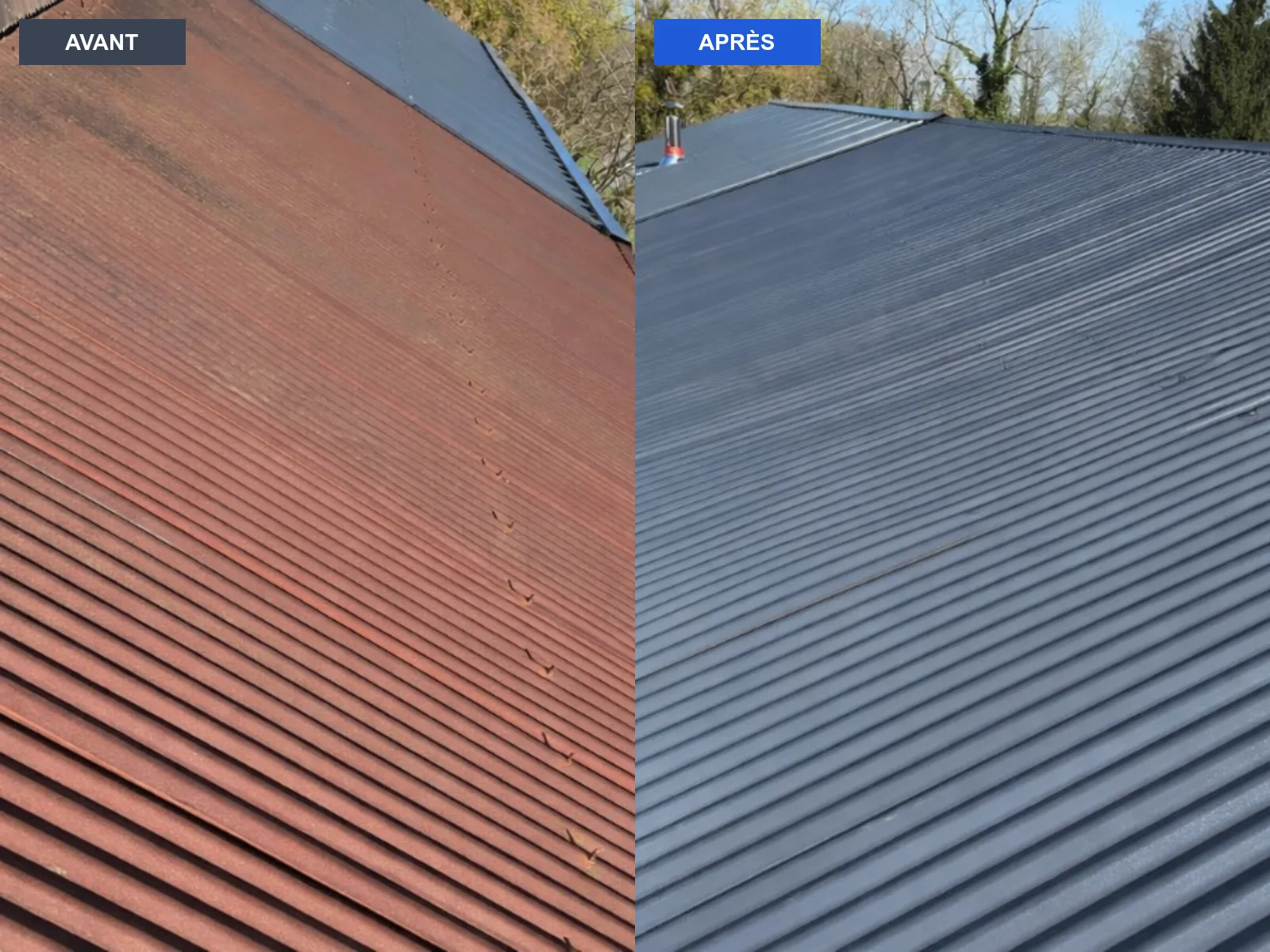 Toiture en tôle — remise en peinture anthracite